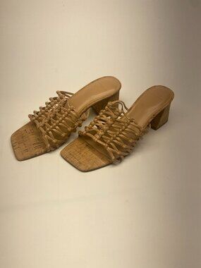 Marc Fisher LTD Womens Colica Sand Cork Block Heel Sandals Sz 9.5